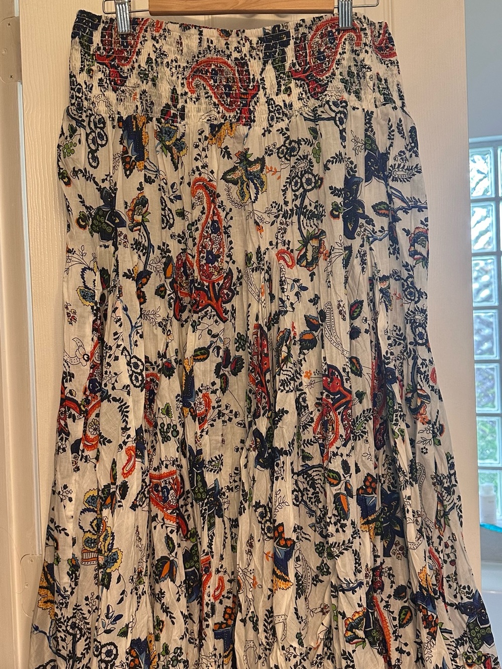 Chelsea & Theodore White Maxi Skirt with Paisley and Multicolor Floral Print